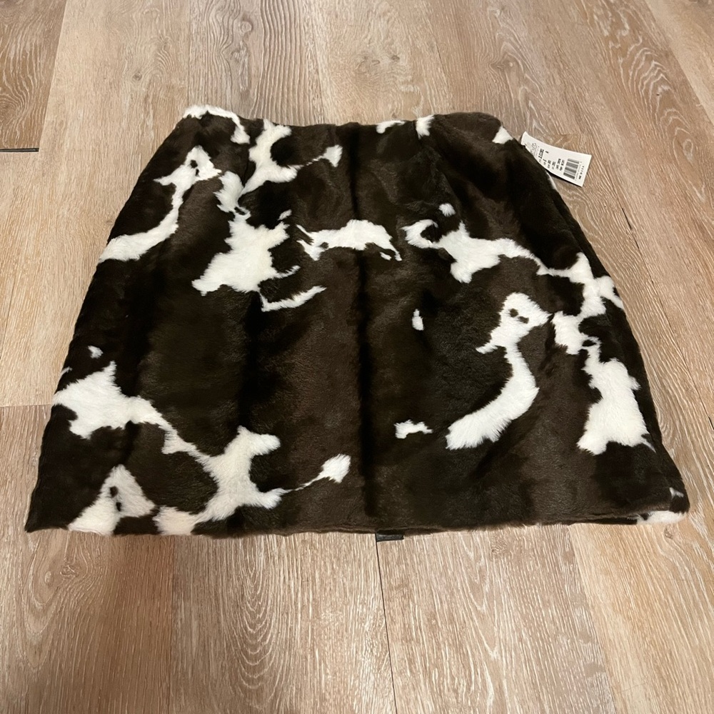 Vintage cow print furry skirt.